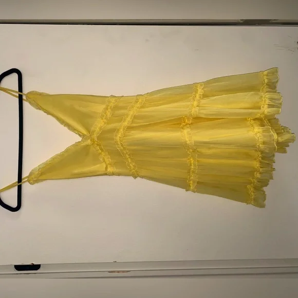 green fringed dress Iris Dress | Luxurious Yellow A-line Dress main image 0